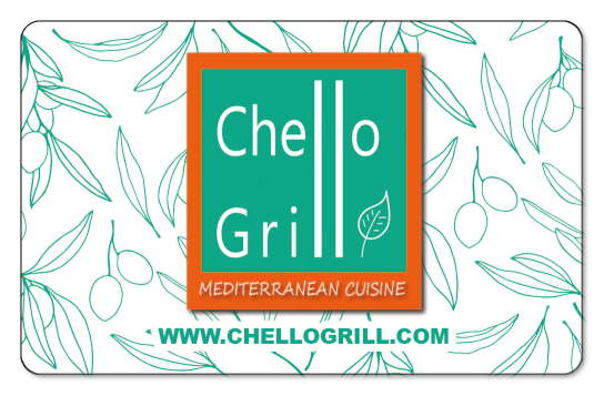 chellow grill logo on a white background with green outline of grapes and leaves